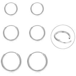 Silver Hoop Earrings- Cartilage Earring Endless Small Hoop Earrings Set for Women Men Girls,3 Pairs of Hypoallergenic 925 Sterling Silver Tragus Earrings Nose Lip Rings (8mm/10mm/12mm)