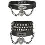 Finrezio Unisex Punk Rock Leather Bracelet and Heart Choker Collar Necklace Set for Women Men 3PCS