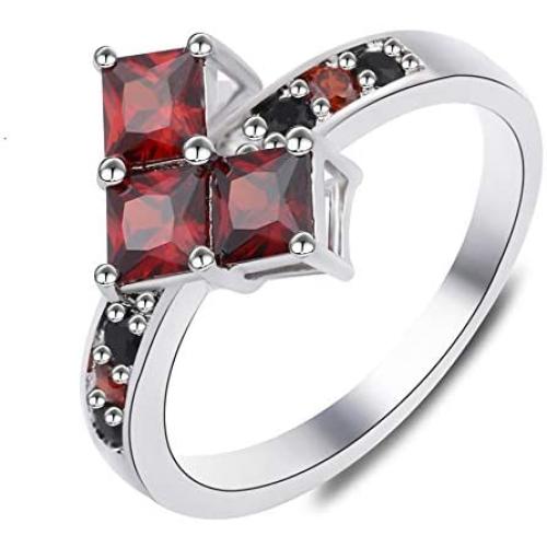 Harley Quinn Ring Poker Shape for Women Suicide Squad Red Crystal Cubic Zirconia Wedding Party Costume Jewelry