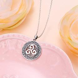 925 Sterling Silver Jewelry Oxidized Good Luck Irish Knot Celtic Medallion Round Pendant Necklace, 20 inch