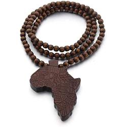 The Woos Wooden Beaded Sweater Chain Vintage Cross/African Map Pendant for Men and Women Hip Hop Necklace Jewelry Unisex Necklaces Gifts