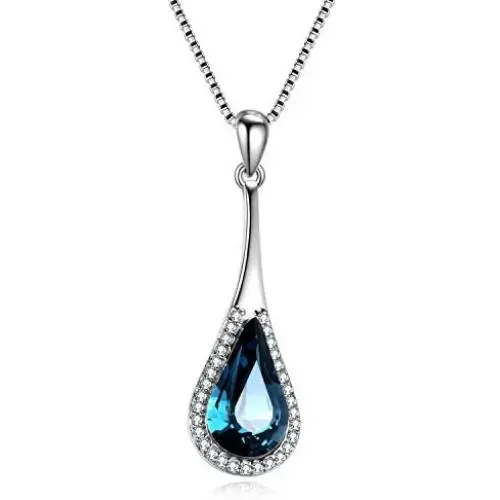 AOBOCO Sterling Silver Teardrop/Water Drop Necklace Embellished with Crystals from Austria, Fine Anniversary Birthday Jewelry Gifts for Women Wife Girlfriend Daughter Mom Grandma Aunt