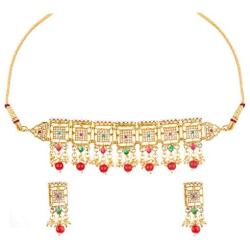 Efulgenz Indian Bollywood Traditional 14 K Gold Plated Pearl Crystal Bridal Wedding Choker Necklace Earrings Jewelry Set
