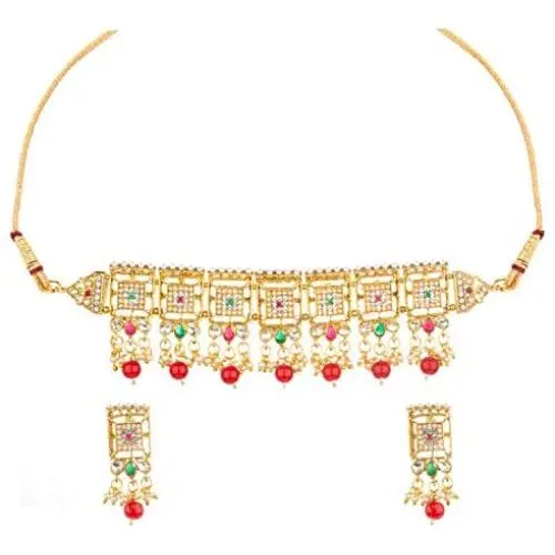 Efulgenz Indian Bollywood Traditional 14 K Gold Plated Pearl Crystal Bridal Wedding Choker Necklace Earrings Jewelry Set Efulgenz Indian Bollywood Traditional 14 K Gold Plated Pearl Crystal Bridal Wedding Choker Necklace Earrings Jewelry Set