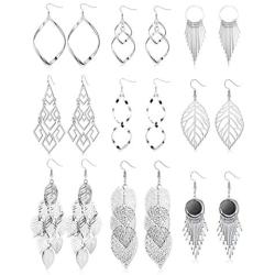 Hanpabum 9 Pairs Leaf Drop Dangle Earrings for Women Girls Double Linear Earrings Fashion Statement Earrings Set