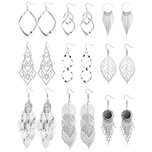 Hanpabum 9 Pairs Leaf Drop Dangle Earrings for Women Girls Double Linear Earrings Fashion Statement Earrings Set