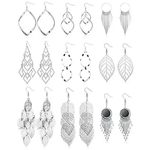 Hanpabum 9 Pairs Leaf Drop Dangle Earrings for Women Girls Double Linear Earrings Fashion Statement Earrings Set Hanpabum 9 Pairs Leaf Drop Dangle Earrings for Women Girls Double Linear Earrings Fashion Statement Earrings Set