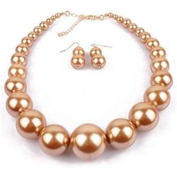HSQYJ Simple Large Big Simulated Pearl Statement Necklace Earring Set Faux Big Pearl Choker Drop Dangle Hook Earring Fashion Costume Jewelry for Girl Women Lady