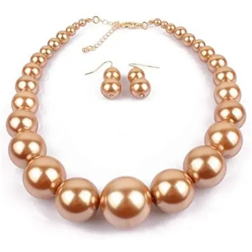 HSQYJ Simple Large Big Simulated Pearl Statement Necklace Earring Set Faux Big Pearl Choker Drop Dangle Hook Earring Fashion Costume Jewelry for Girl Women Lady