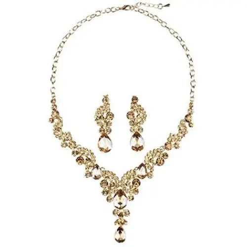 Hamer Prom Costume Jewelry for Women Crystal Choker Pendant Statement Chain Charm Necklace and Earrings Wedding Jewelry Sets for Brides Hamer Prom Costume Jewelry for Women Crystal Choker Pendant Statement Chain Charm Necklace and Earrings Wedding Jewelry Sets for Brides