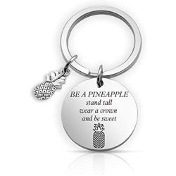 Inspirational Pineapple Keychain Be A Pineapple Stand Tall Wear A Crown And Be Sweet Tropical Jewelry Gift for Women Sister(be a pineapple KR)