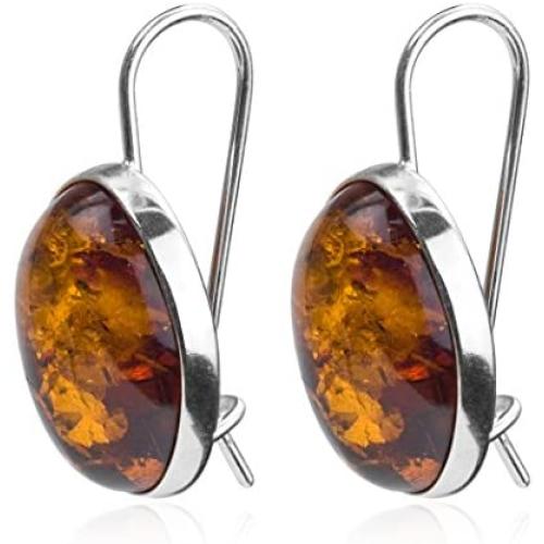 Amber Sterling Silver Oval Large Earrings