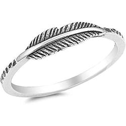 COYOTE Oxidized Leaf Fashion Feather Ring New .925 Sterling Silver Band Size - 5-10