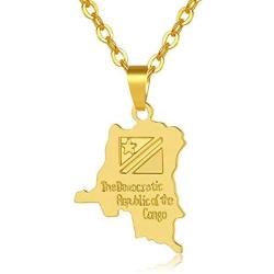 Fashion Gold Color Congo Map Pendant Necklace for Women Men Stainless Steel DRC Jewelry Gift