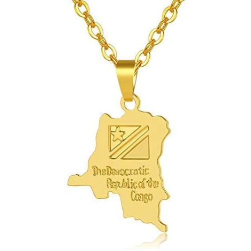 Fashion Gold Color Congo Map Pendant Necklace for Women Men Stainless Steel DRC Jewelry Gift