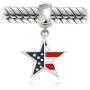Red White Blue Stripe Holiday American USA Patriotic Flag Star Charm Bead For Women Teens 925 Sterling Silver Fits European Bracelet