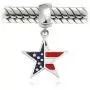 Red White Blue Stripe Holiday American USA Patriotic Flag Star Charm Bead For Women Teens 925 Sterling Silver Fits European Bracelet