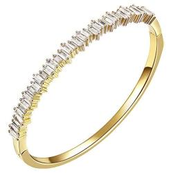 Lavencious Hinged Bangle Bracelet 4mm CZ Single Row Prong Rhodium Plated 7''