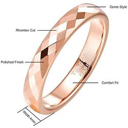 Greenpod 4MM Tungsten Carbide Rings Faceted Edge Dome Polished Rose Gold/Black Wedding Band Comfort Fit for Women Size 5-12
