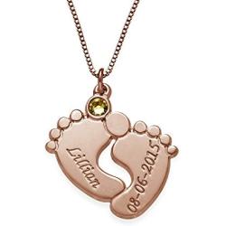 MyNameNecklace Engraved Baby Feet Pendant Necklace Swarovski Crystals Personalized Names Birthstone for Mom