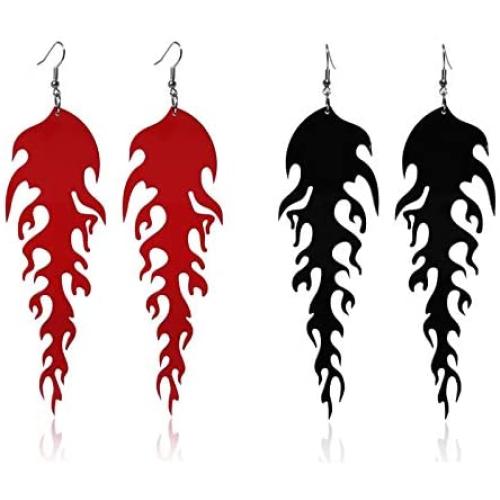 2 Pairs Vintage Transparent Acrylic Flame Dangle Earrings Set Dainty Passion Fire Punk Rock Hip Hop Drop Earrings Party Statement Jewelry Accessories for Women Girls