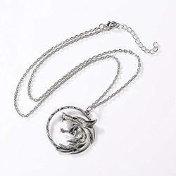 hanreshe Witcher Necklace Wild Hunt Medallion Necklace Witcher Pendant Women Men Punk Jewelry Pendant Wolf Metal Chain Witcher Cosplay