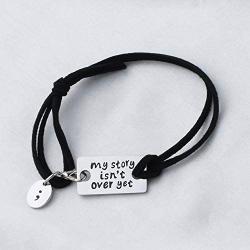 WUSUANED Hand Stamped My Story Isnt Over Yet Motivational Quote Necklace Bracelet Set with Semicolon Charm