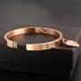 JINHUI Thanksgiving Day Gift Jewelry 18 K Rose Gold/Gold Bangle Bracelet Heart Pendant Forever Love Letters Engraved Bangle Bracelet for Women Size 6.5