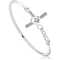 Zuo Bao Christian Cross Bracelet God is Greater Than The Highs and Lows Bangle Bracelet Crystal Cross Beacelet Inspirational Religious Gift