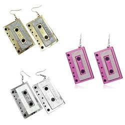 3 Pairs Cassette Tape Earrings Retro Acrylic Punk Tape Dangle Earrings Funny Geometric Square Drop Earrings Personality Night Club Accessories for Women Girls Cute Pretty Jewelry