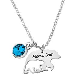 Zuo Bao Mama Bear Necklace Mom Necklace Mama and Baby Bear Necklace with 12 Months Birthstone Birthday Gift Family Jewelry for Her