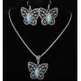 Cocazyw Silver Butterfly Turquoise Bracelet and Earrings for Women Girl Retro Charm Gemstone Jewelry Set Pendant Necklace and Drop Earrings for Women Girl