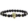 Jovivi Jewelry 6pc Men Women 8mm Mix Style Gold Plated Lion/Wolf/Fox/Sparta Helmet Black Lava Energy Stone Beads Stretch Bracelet