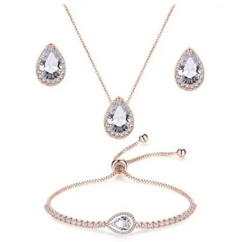UDORA CZ Tearsdrop Earrings Necklace Jewelry Set for Bridal Bridesmaids UDORA CZ Tearsdrop Earrings Necklace Jewelry Set for Bridal Bridesmaids