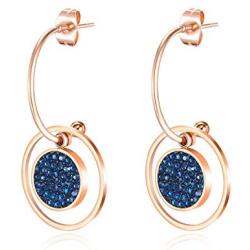 Taoqiao Stainless Steel Dangle Drop Earrings for Women Simple Blue Crystal Geometry Ball Stud Earring Cute Flower Girl Personalized Fashion Jewelry