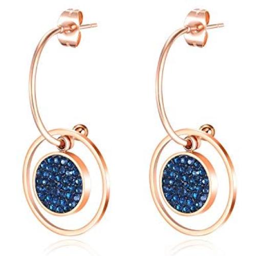 Taoqiao Stainless Steel Dangle Drop Earrings for Women Simple Blue Crystal Geometry Ball Stud Earring Cute Flower Girl Personalized Fashion Jewelry