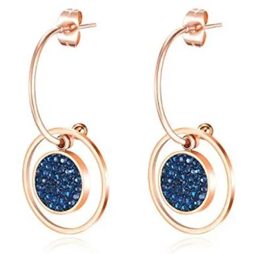 Taoqiao Stainless Steel Dangle Drop Earrings for Women Simple Blue Crystal Geometry Ball Stud Earring Cute Flower Girl Personalized Fashion Jewelry