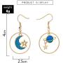 Star Moon Dangle Earrings for Girls Women Simple Earth Moon Charm Blue Drop Earrings