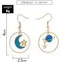 Star Moon Dangle Earrings for Girls Women Simple Earth Moon Charm Blue Drop Earrings