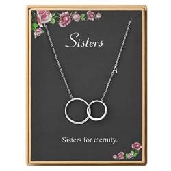 SANNYRA Sisters Necklace Initial Two Interlocking Infinity Double Circles Necklace 26 Letters Alphabet Jewelry for Women