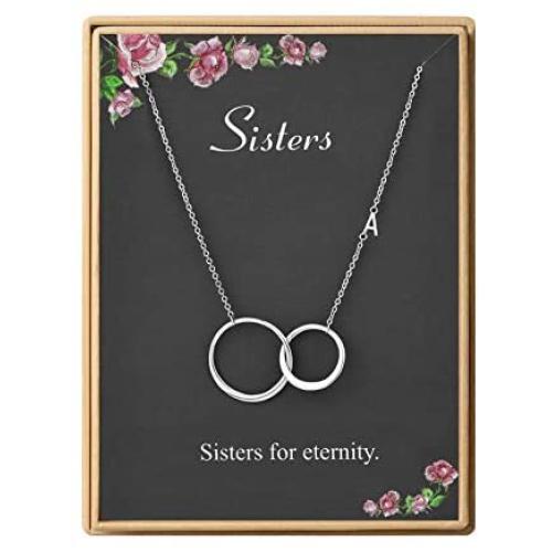 SANNYRA Sisters Necklace Initial Two Interlocking Infinity Double Circles Necklace 26 Letters Alphabet Jewelry for Women
