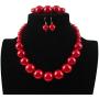 Shineland Simple Large Big Simulated Pearl Statement Necklace Bracelet and Earrings Jewelry Set (Red)