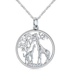 JUSTKIDSTOY Giraffe Jewelry for Women,Elegant Giraffe Necklace 925 Sterling Silver Tree of Life Necklace Forever Love Family Necklace Gift for Women Animal Lover Mothers Day