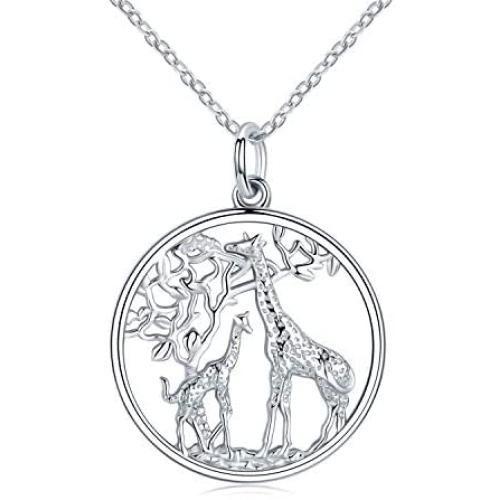 JUSTKIDSTOY Giraffe Jewelry for Women,Elegant Giraffe Necklace 925 Sterling Silver Tree of Life Necklace Forever Love Family Necklace Gift for Women Animal Lover Mothers Day