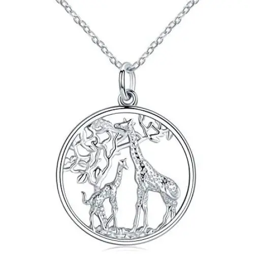 JUSTKIDSTOY Giraffe Jewelry for Women,Elegant Giraffe Necklace 925 Sterling Silver Tree of Life Necklace Forever Love Family Necklace Gift for Women Animal Lover Mothers Day