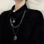 YERTTER Multi-Layered Paper Clip and Coin Pendant Necklace Boho Jewelry Set Layered Pendant Statement Chunky Chain Necklace for Women Man