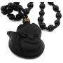 Gungneer Fox Obsidian Necklace Pendant Adjustable Cotton Chain Wisdom Talisman Fengshui Jewelry for Men Women