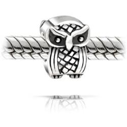 Wise Graduate Owl Bird Charm Bead For Women Student For Teen Oxidized .925 Sterling Silver Fits European Charm Bracelet