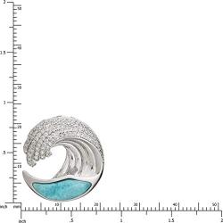 Sterling Silver Pave CZ & Larimar Wave Necklace Pendant with 18'' Box Chain