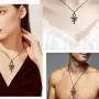 Jewmon Protection Ankh Cross Eye of Horus Necklace Earrings Set for Mens Women Sterling Silver Horus Eye of Ra Ankh Necklace/Earrings Jewelry Set Ancient Egyptian Amulet Jewelry Gift for Mom Grandma